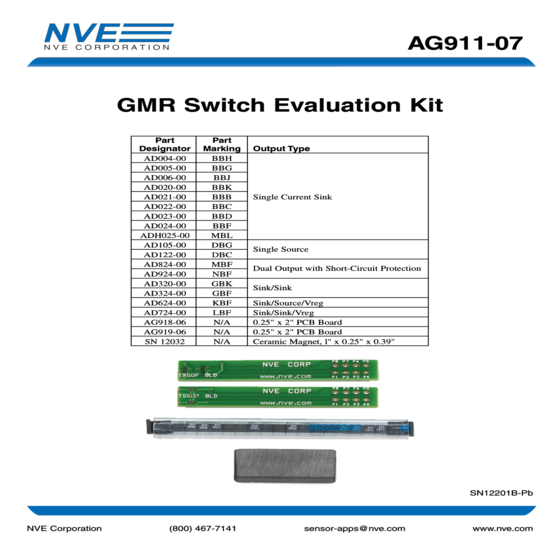 GMR晶片應用套件 AG911-07E GMR Switch Evaluation Kit