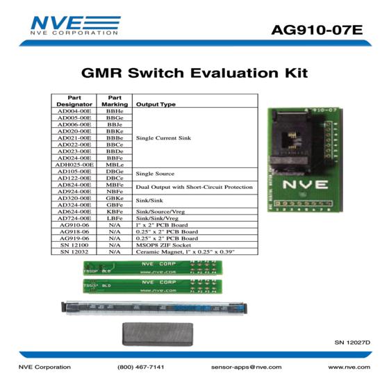 GMR晶片多腳座套件 AG910-07E GMR Switch Evaluation Kit ZIF socket